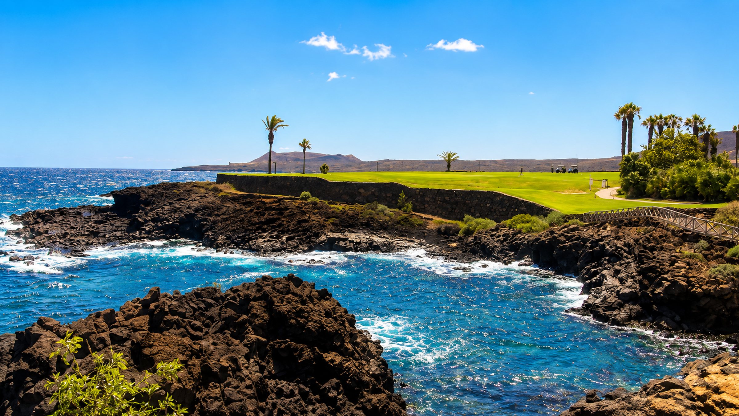 Golf fairway on the lava coast in Tenerife