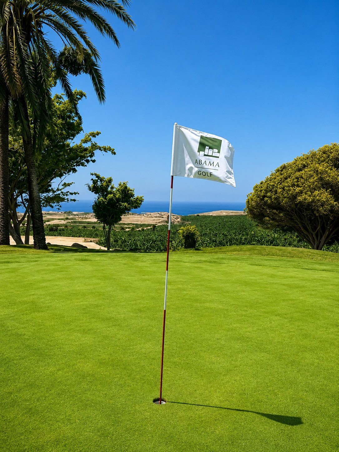 Abama Golf — flag on the green with Atlantic views