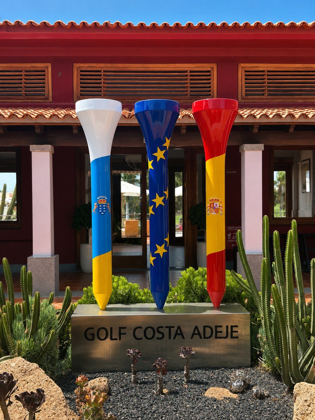 Golf Costa Adeje giant tee sculptures outside the clubhouse